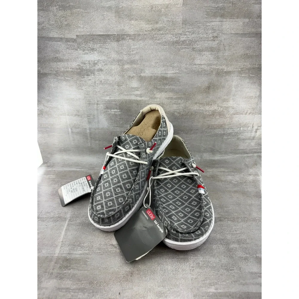 Hey Dude Wendy Boho Embroidery Dark Grey Geometric Slip On Shoes Women Sz EU 37